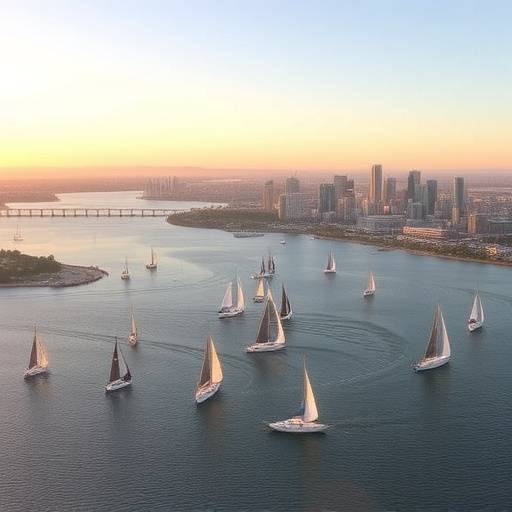 Panoramic view of San Diego Bay with sailboats and the city skyline